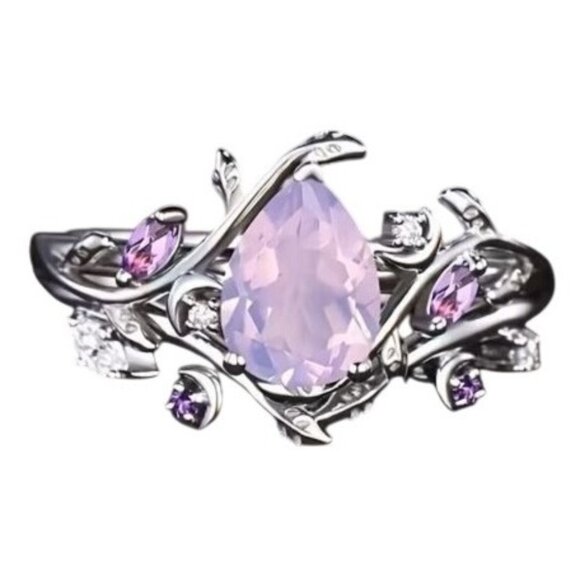 Pear Cut lavender amethyst & moissanite engagement wedding ring set in Titanium - Picture 2 of 4